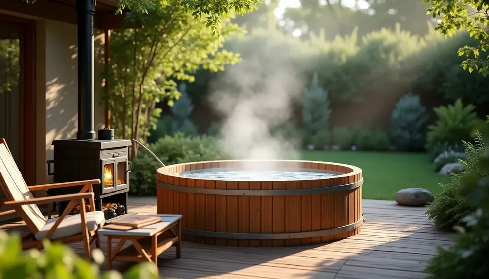 Entspannung pur: Whirlpool im Garten mit Holzofen